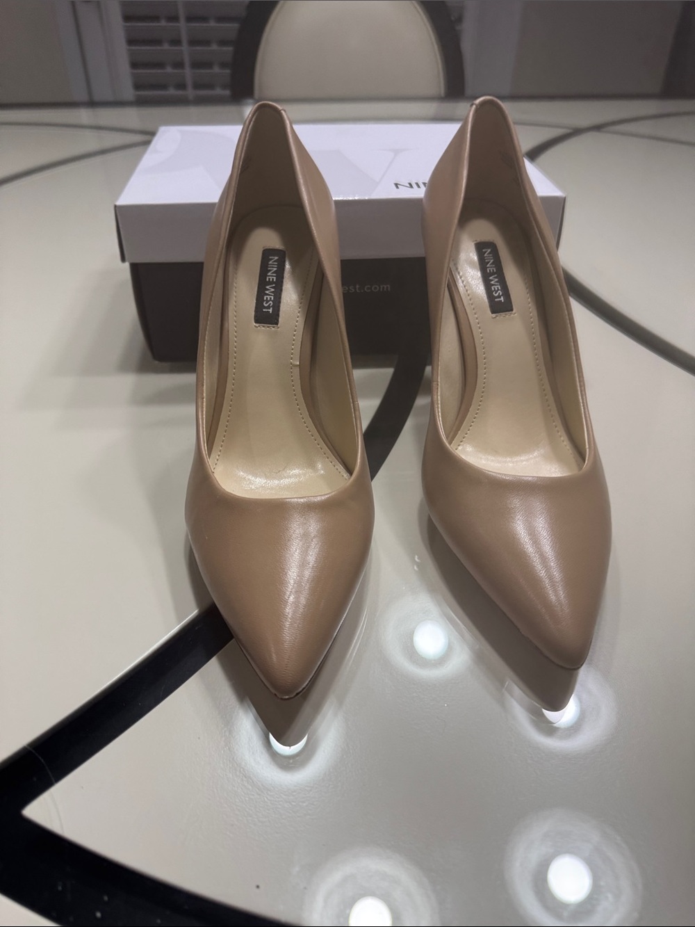 Nine West Taupe Pointed-Toe Leather Pumps